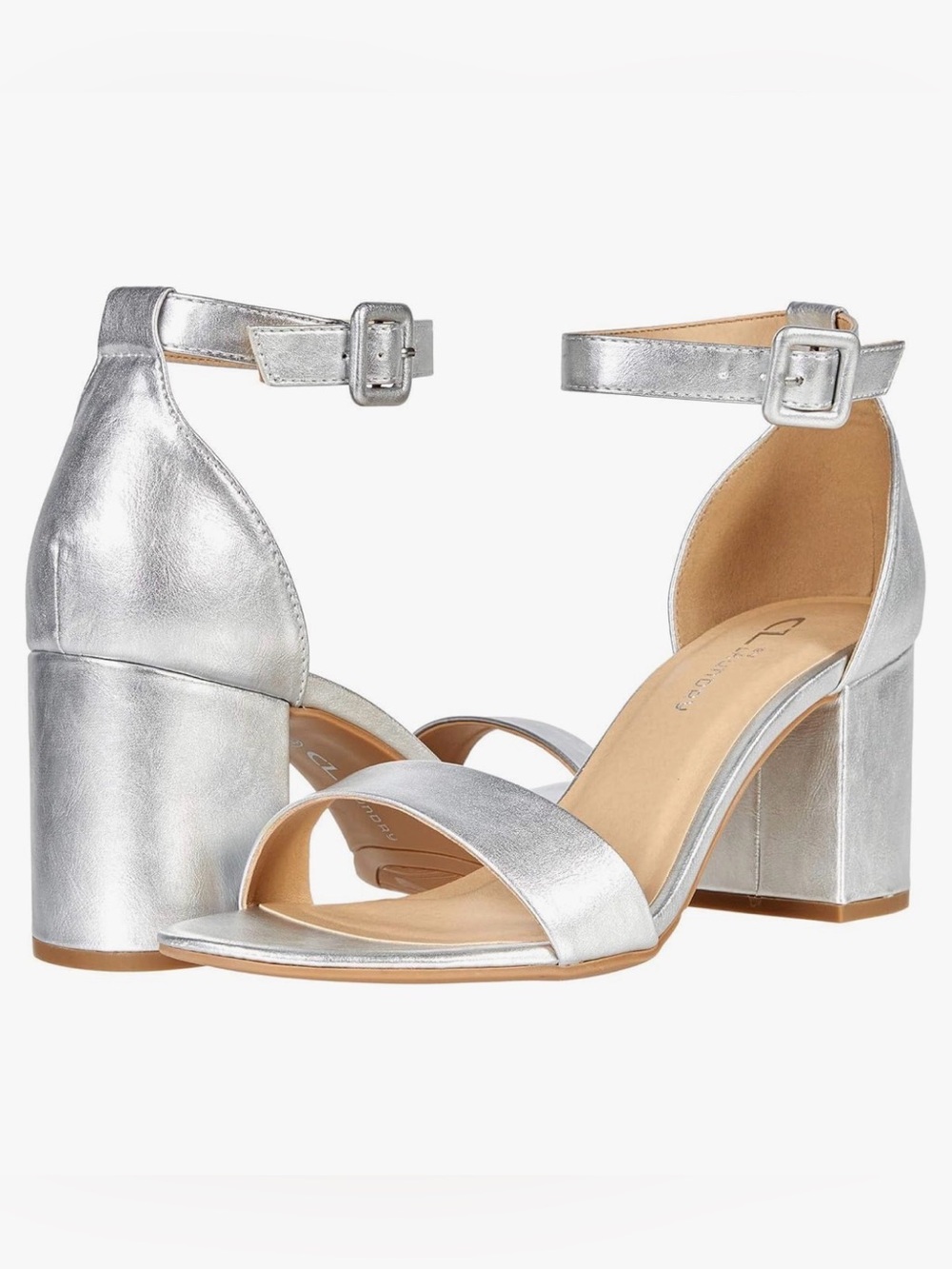 CL by Chinese Laundry Jody Moon Metallic Silver Block Heel Sandals Ankle Strap